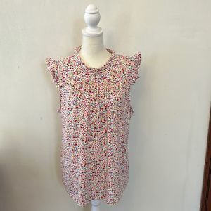 Adrianna Papell floral ruffle cap sleeve blouse  Size XL EUC